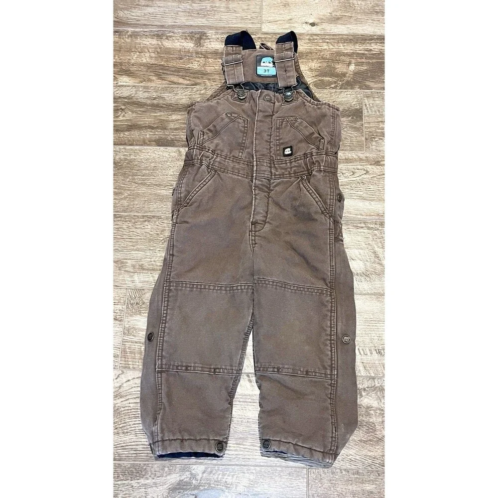 Berne Double Knee Overalls 3T Brown Toddler Heavyweight Lined Pocket Leg Zippers